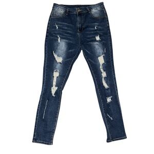 KUNMI Dark Wash Distressed High Waisted Skinny Jeans - L